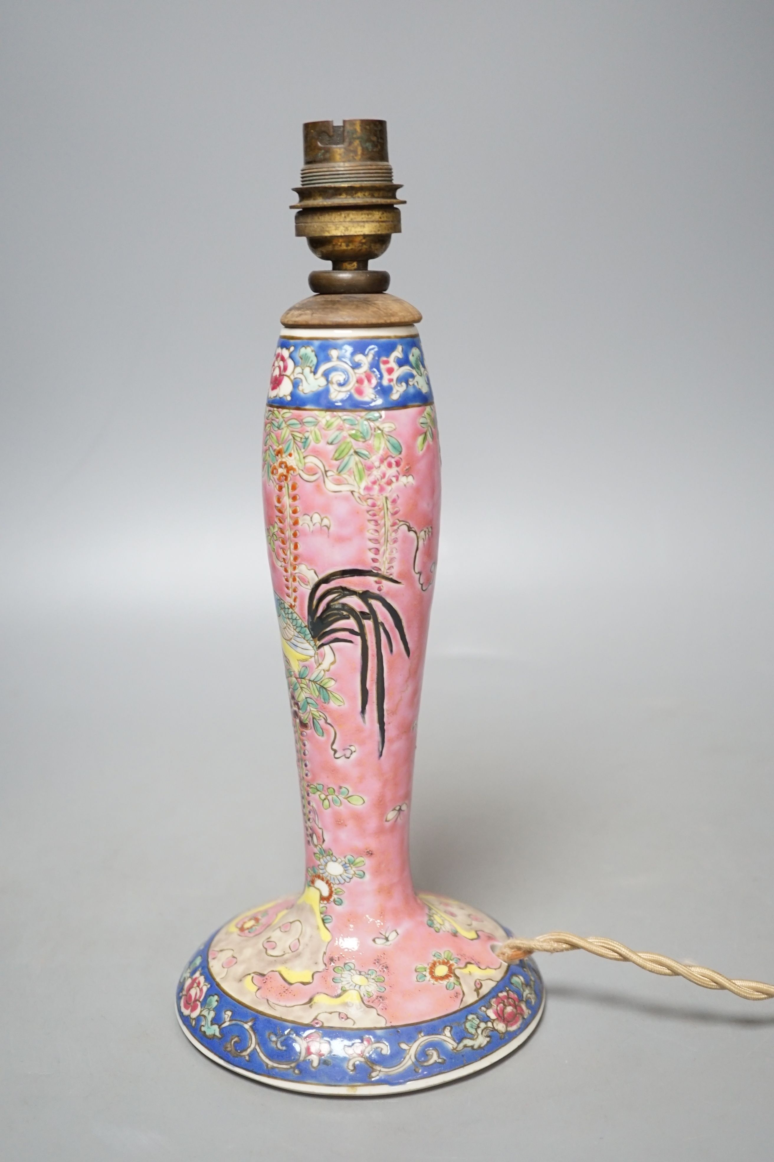 A Chinese Straits style pink ground lamp base - 27.5cm tall